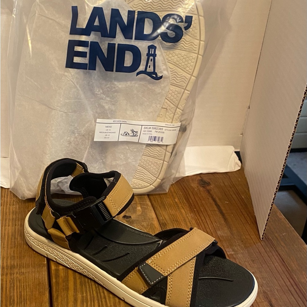 Lands' End Men's Black and Tan Water Sandals